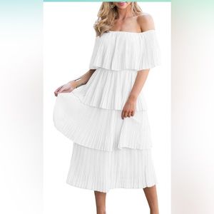 ETCYY Women's Off The Shoulder Ruffles Summer Loose Casual Chiffon Maxi Dress
